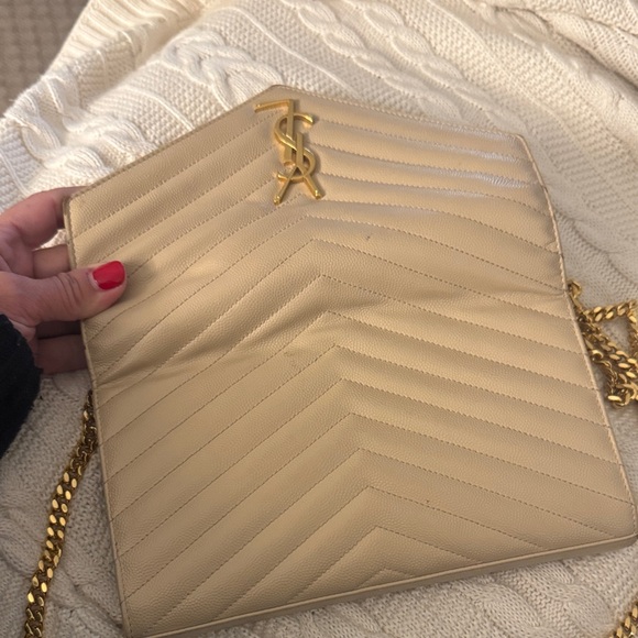 Saint Laurent Beige Quilted Leather Chain Wallet - Picture 8 of 13